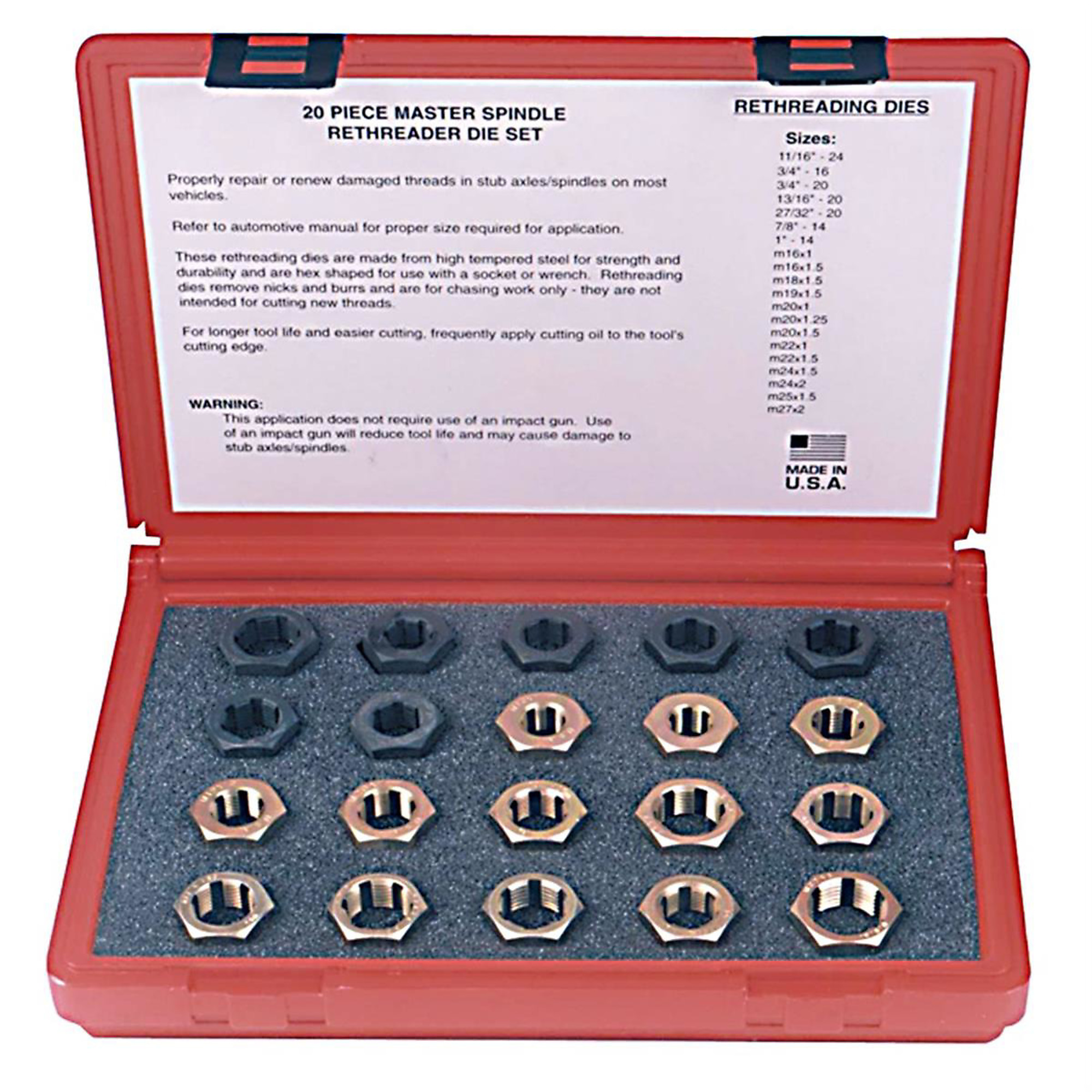 Lang Tools Rethreader Spindle Die Set — 20 Pcs, Model# KAS2599